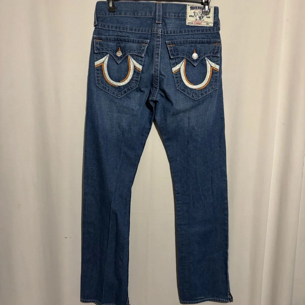True Religion size 31 Blue Denim Jeans with Orange Stitching
